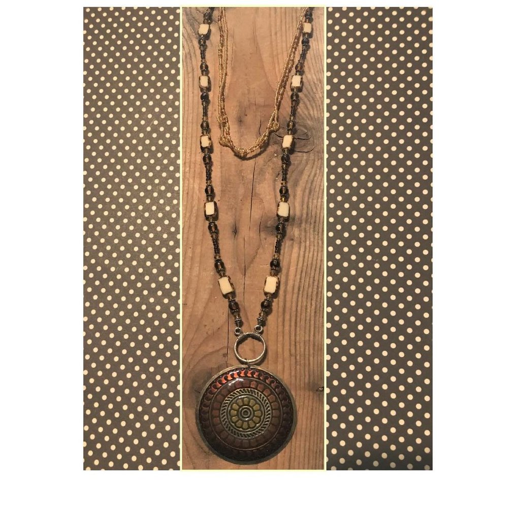 Boho Tribal Pendant Necklace and Beaded Layering Necklaces